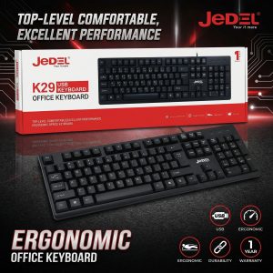 Jedel Office Keyboard KB12 – Wired USB Full-Size Keyboard for Desktop PC, Laptop, Computer